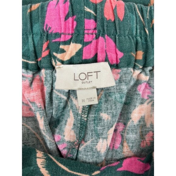 Loft women's medium green floral linen blend casual mini skirt pockets - Picture 5 of 6